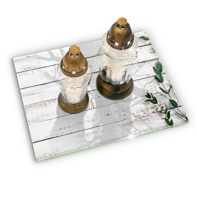 Piatto per candele con decorazione a motivo di vecchie assi e foglie