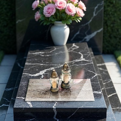 Piastra in vetro per candele tombali con tavole di legno