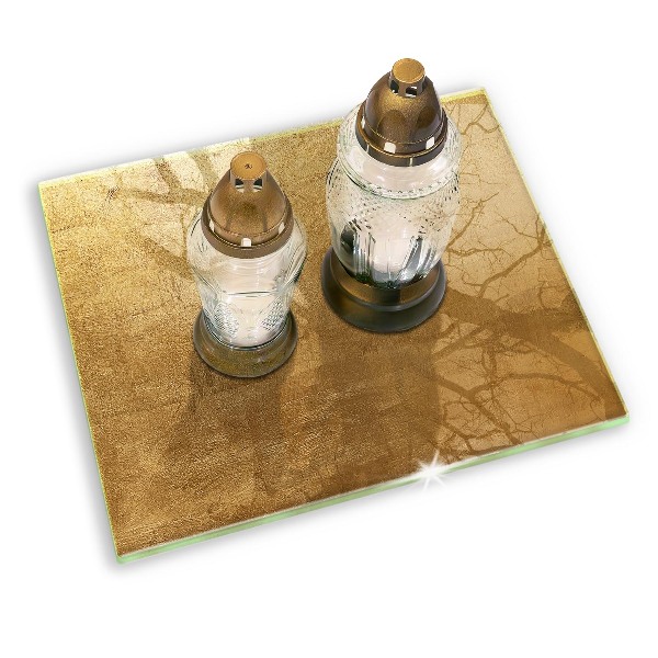 Piastra in vetro per candele tombali con sfondo dalla texture dorata