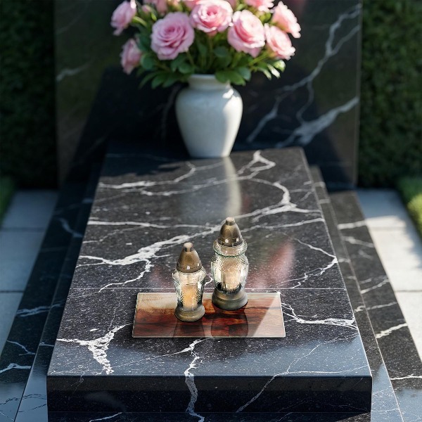 Piastra in vetro per candele tombali con texture che riproduce il pannello in legno