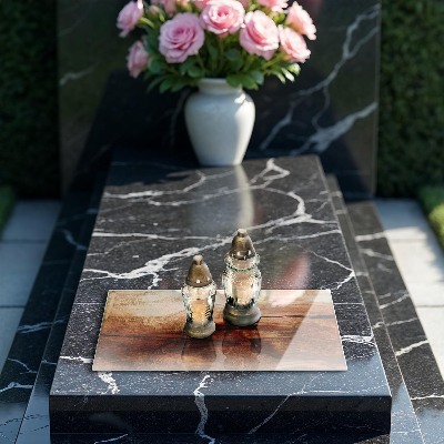 Piastra in vetro per candele tombali con texture che riproduce il pannello in legno