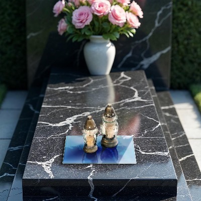 Piastra in vetro per candele tombali di colore blu