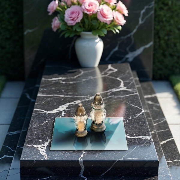 Piastra in vetro per candele tombali di colore turchese