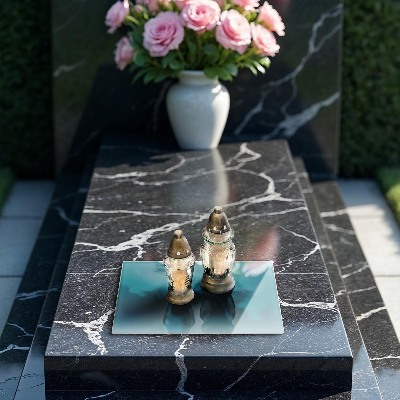 Piastra in vetro per candele tombali di colore turchese