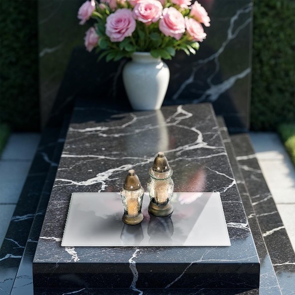 Piastra in vetro per candele tombali in colore grigio