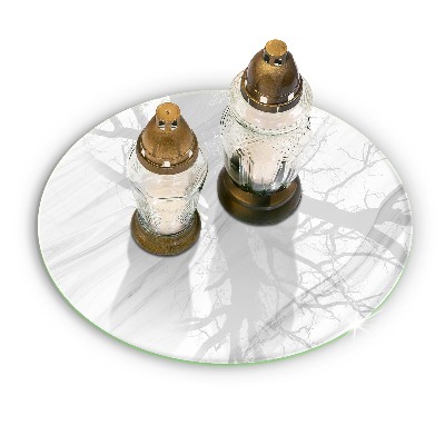 Sottobicchiere in vetro per candele tombali con finitura effetto marmo delicato