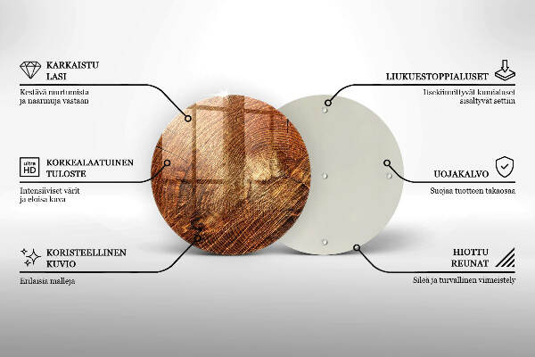 Piatto in vetro per candele con motivo ad anelli degli alberi in finitura legno