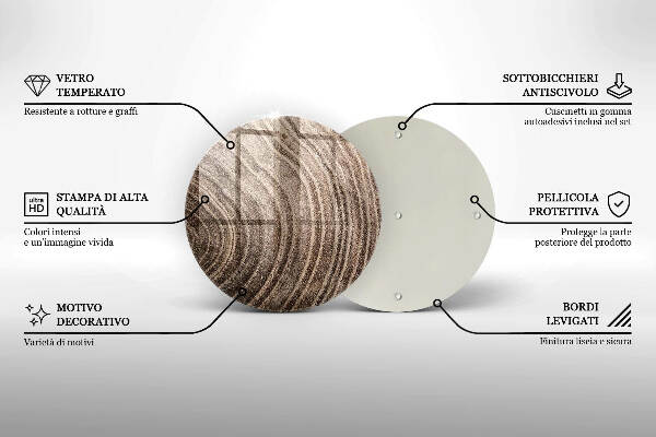 Piatto in vetro per candele con motivo ad anelli degli alberi in effetto legno