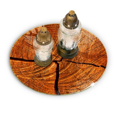 Piatto in vetro per candele con struttura a tronco in legno