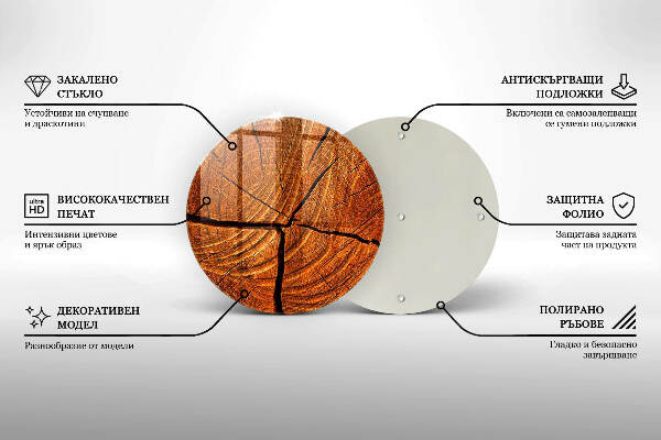 Piatto in vetro per candele con struttura a tronco in legno