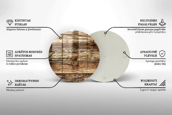 Piatto in vetro per candele con motivo a texture di assi di legno