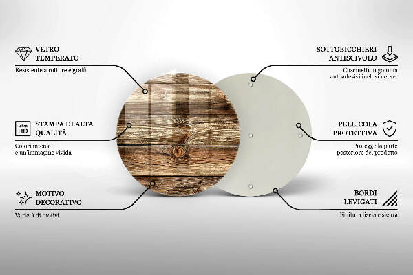 Piatto in vetro per candele con motivo a texture di assi di legno