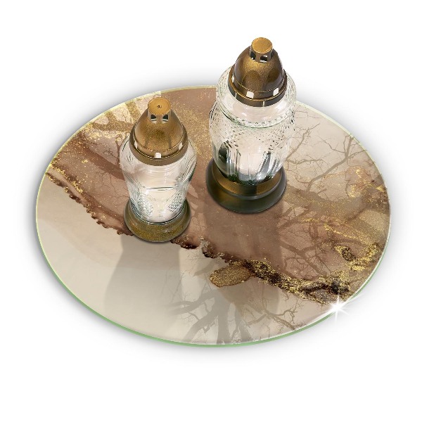 Piatto in vetro per candele con motivo oro astratto