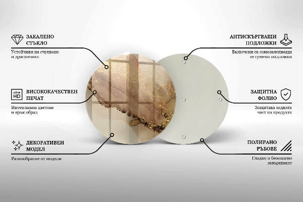 Piatto in vetro per candele con motivo oro astratto