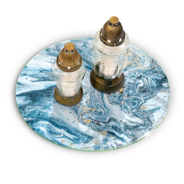 Sottobicchiere in vetro per candele tombali con struttura decorativa in oro