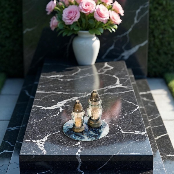 Sottobicchiere in vetro per candele tombali con struttura decorativa in oro