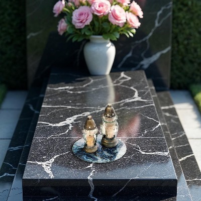 Sottobicchiere in vetro per candele tombali con struttura decorativa in oro