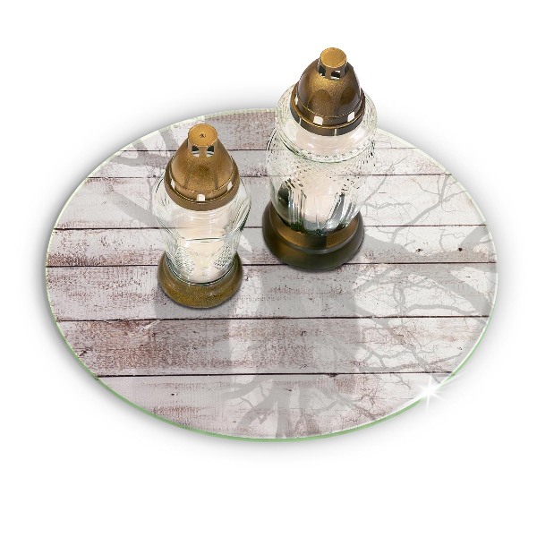 Piatto in vetro per candele con motivo di vecchie assi di legno