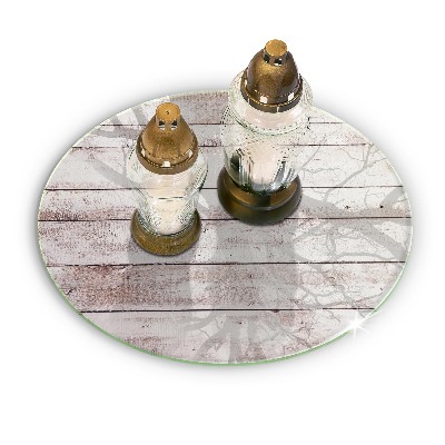 Piatto in vetro per candele con motivo di vecchie assi di legno