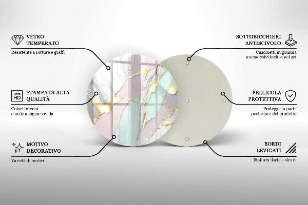 Piatto in vetro per candele con motivo marmo pastello