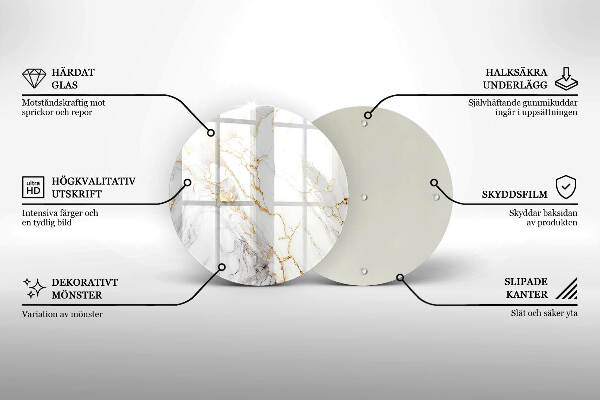 Piatto in vetro per candele con motivo in marmo chiaro e dettagli dorati
