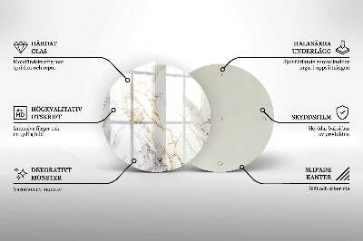 Piatto in vetro per candele con motivo in marmo chiaro e dettagli dorati