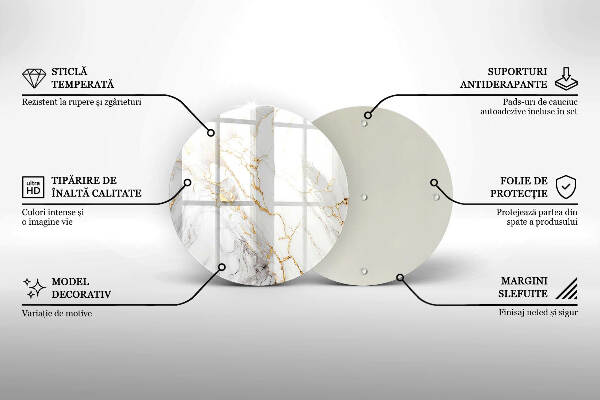 Piatto in vetro per candele con motivo in marmo chiaro e dettagli dorati