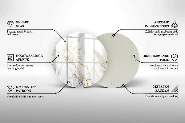 Piatto in vetro per candele con motivo in marmo chiaro e dettagli dorati