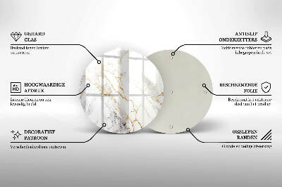 Piatto in vetro per candele con motivo in marmo chiaro e dettagli dorati