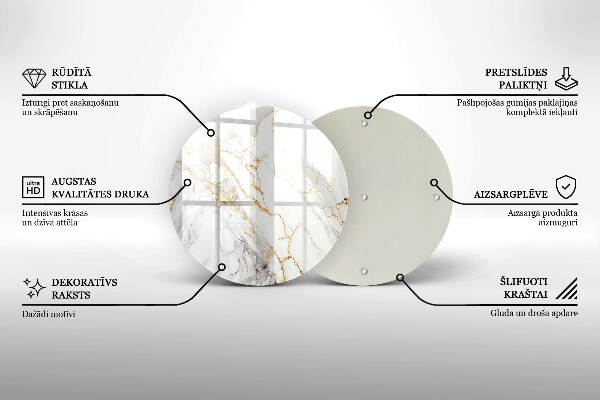 Piatto in vetro per candele con motivo in marmo chiaro e dettagli dorati