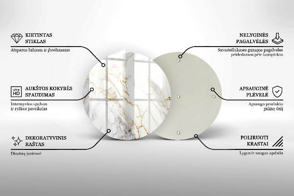 Piatto in vetro per candele con motivo in marmo chiaro e dettagli dorati
