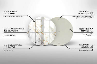 Piatto in vetro per candele con motivo in marmo chiaro e dettagli dorati