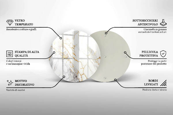 Piatto in vetro per candele con motivo in marmo chiaro e dettagli dorati