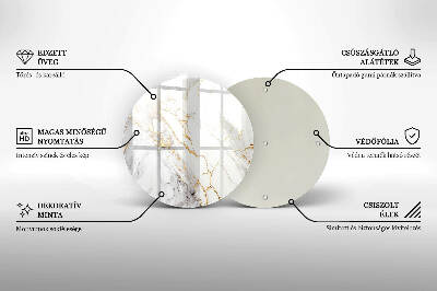 Piatto in vetro per candele con motivo in marmo chiaro e dettagli dorati