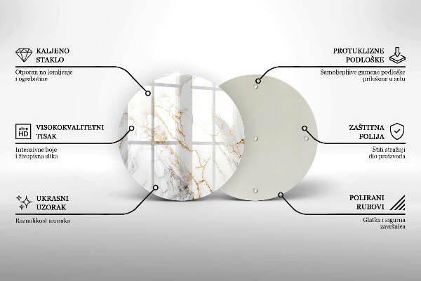 Piatto in vetro per candele con motivo in marmo chiaro e dettagli dorati