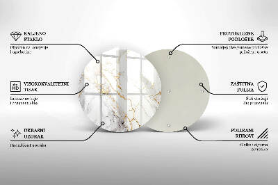Piatto in vetro per candele con motivo in marmo chiaro e dettagli dorati