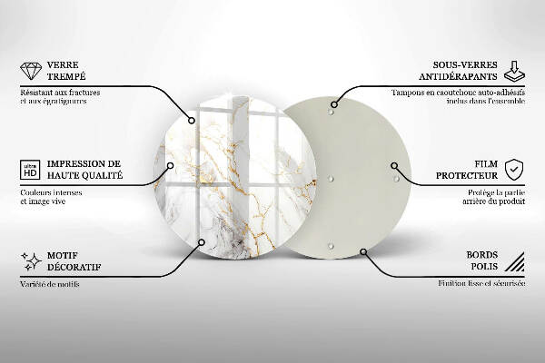 Piatto in vetro per candele con motivo in marmo chiaro e dettagli dorati