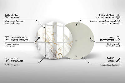 Piatto in vetro per candele con motivo in marmo chiaro e dettagli dorati