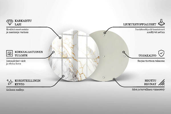Piatto in vetro per candele con motivo in marmo chiaro e dettagli dorati