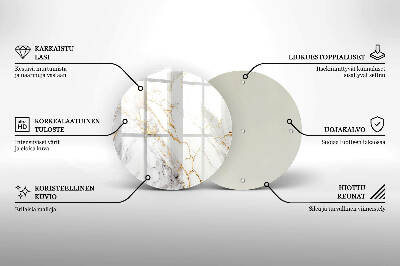 Piatto in vetro per candele con motivo in marmo chiaro e dettagli dorati
