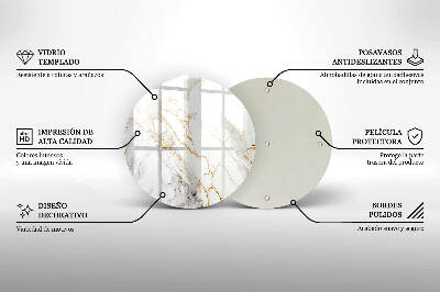 Piatto in vetro per candele con motivo in marmo chiaro e dettagli dorati