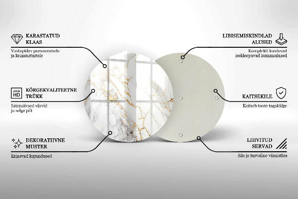 Piatto in vetro per candele con motivo in marmo chiaro e dettagli dorati