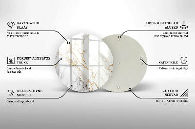 Piatto in vetro per candele con motivo in marmo chiaro e dettagli dorati