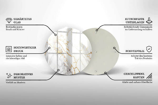 Piatto in vetro per candele con motivo in marmo chiaro e dettagli dorati