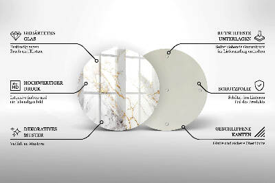 Piatto in vetro per candele con motivo in marmo chiaro e dettagli dorati