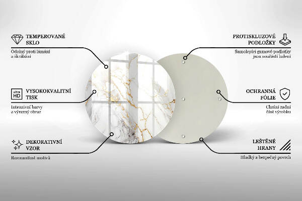 Piatto in vetro per candele con motivo in marmo chiaro e dettagli dorati