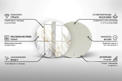 Piatto in vetro per candele con motivo in marmo chiaro e dettagli dorati