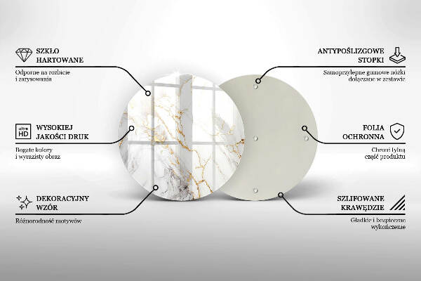 Piatto in vetro per candele con motivo in marmo chiaro e dettagli dorati