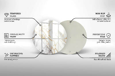 Piatto in vetro per candele con motivo in marmo chiaro e dettagli dorati