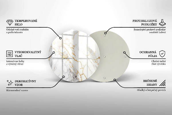 Piatto in vetro per candele con motivo in marmo chiaro e dettagli dorati